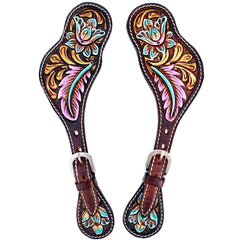 Hilason Leather Spur Strap W. Floral Dark Brown Hand Paint by Hilason – Cowboy and equestrian accessories