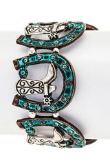 Cowboy Boots Horseshoe Stretch Bracelet Turquoise Accents by Jade Icarus