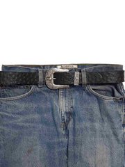 Western Longhorn Buckle Set with Ostrich Print Belt — Texas Star Detail