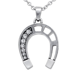 Lucky Horseshoe Necklace Sterling Silver CZ Pendant