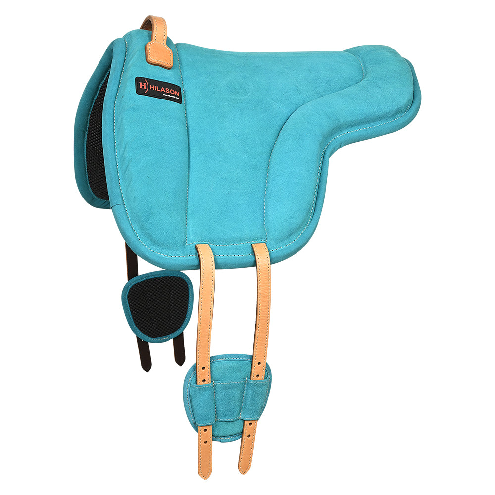 Hilason H. Bareback Saddle Pad Anti Slip Base Suede Leather Turquoise by Hilason – Cowboy and equestrian accessories