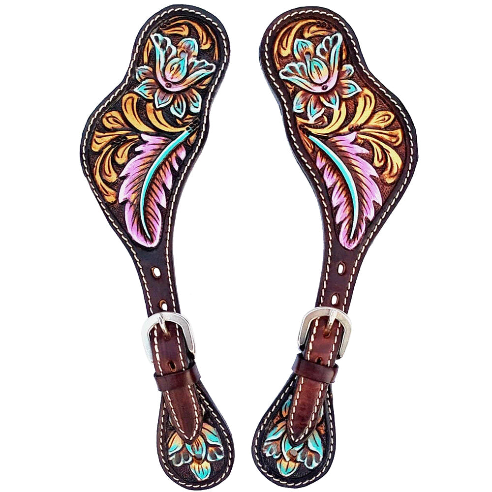 Hilason Leather Spur Strap W. Floral Dark Brown Hand Paint by Hilason – Cowboy and equestrian accessories