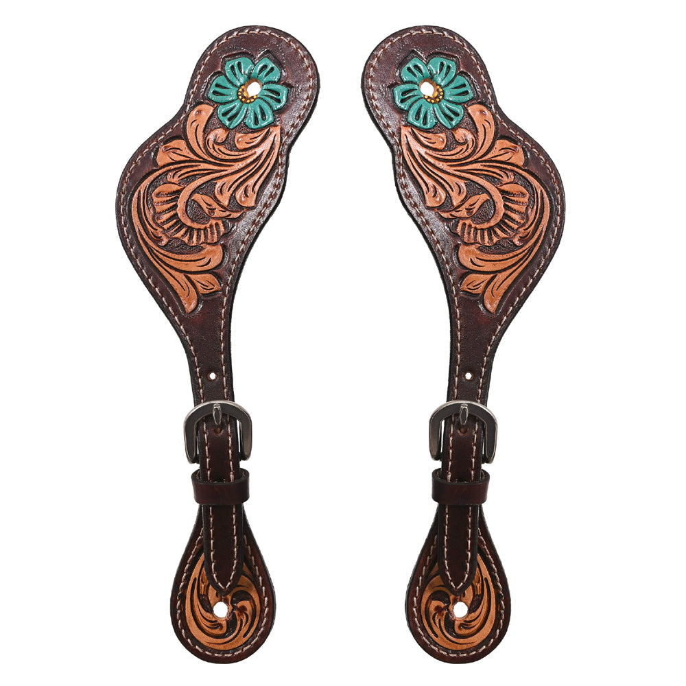 Hilason Leather Spur Strap W. Floral Dark Brown Hand Paint by Hilason – Cowboy and equestrian accessories