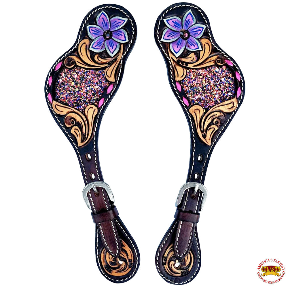 Hilason Leather Spur Strap W. Floral Dark Brown Hand Paint by Hilason – Cowboy and equestrian accessories