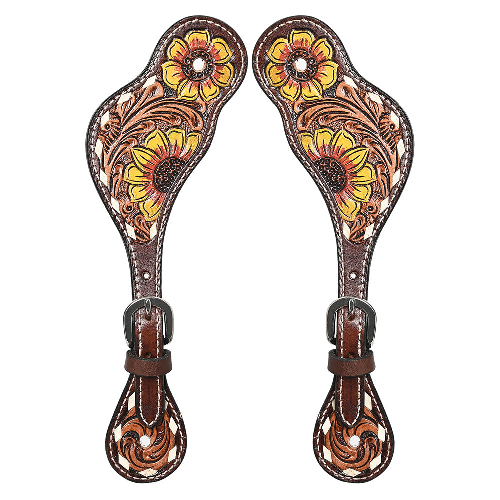 Leather Spur Strap W. Floral Dark Brown Hand Paint Hilason by Hilason – Cowboy and equestrian accessories
