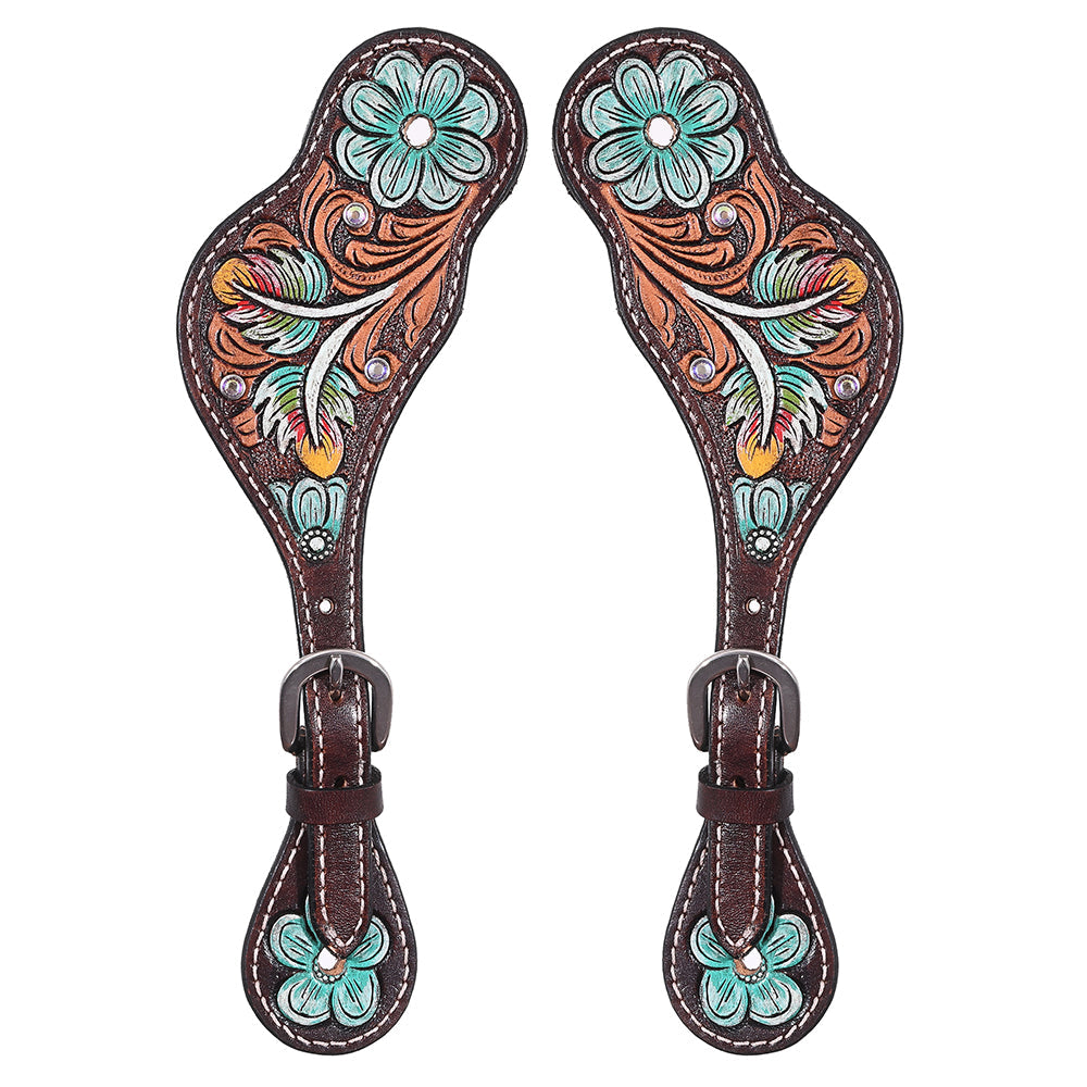 Hilason Leather Spur Strap W. Floral Dark Brown Hand Paint by Hilason – Cowboy and equestrian accessories