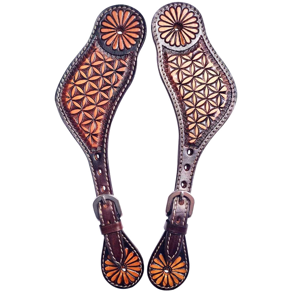 W. Leather Spur Straps Diamond Sparkle Carved Hilason by Hilason – Cowboy and equestrian accessories