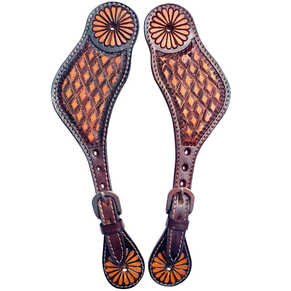 W. Leather Spur Straps Flower Carved Hilason by Hilason – Cowboy and equestrian accessories