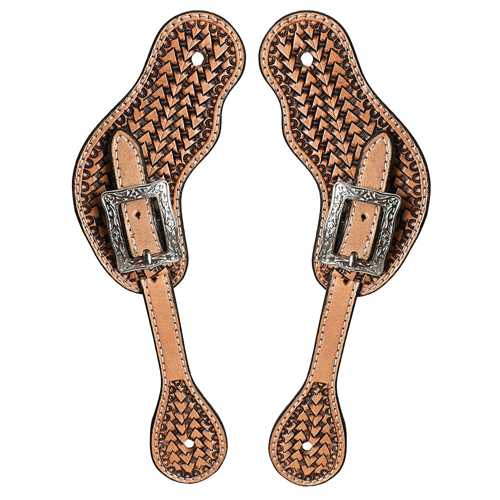 W. Leather Spur Straps Hilason Tan Basket Weaving by Hilason – Cowboy and equestrian accessories
