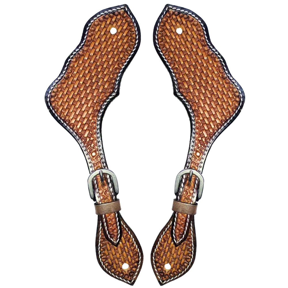 W. Leather Spur Straps Hilason Tan Basket Weaving by Hilason – Cowboy and equestrian accessories