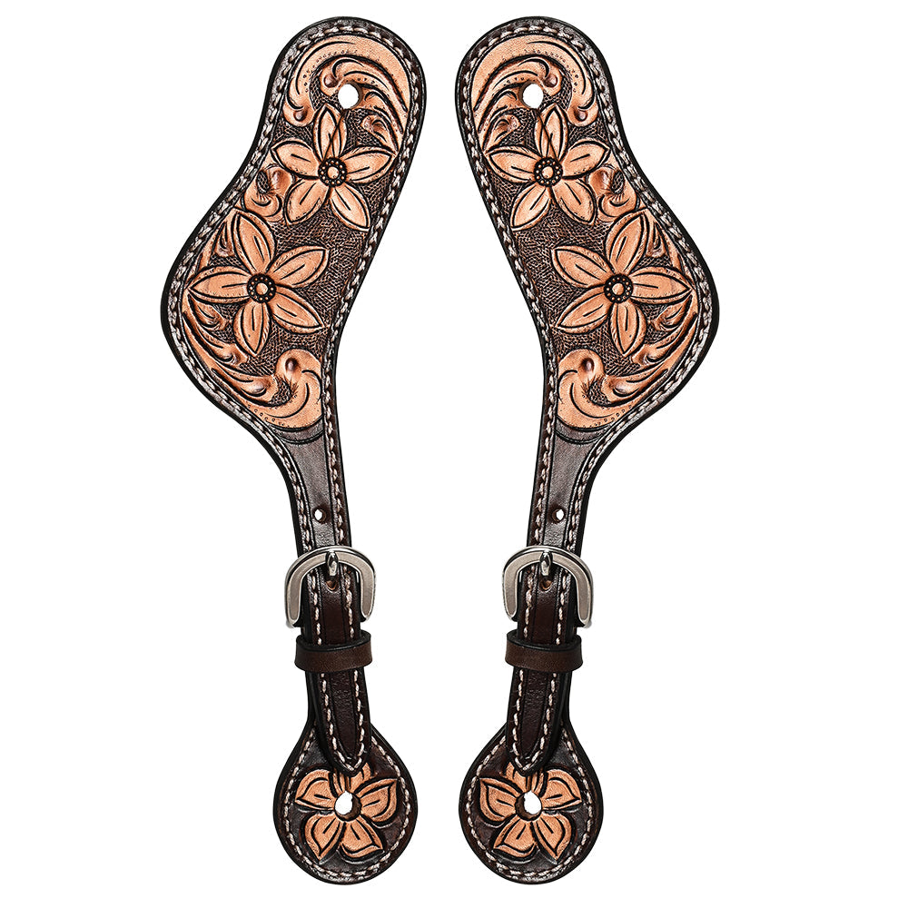 W. Leather Spur Straps Hilason Antique Brown Floral Carving by Hilason – Cowboy and equestrian accessories