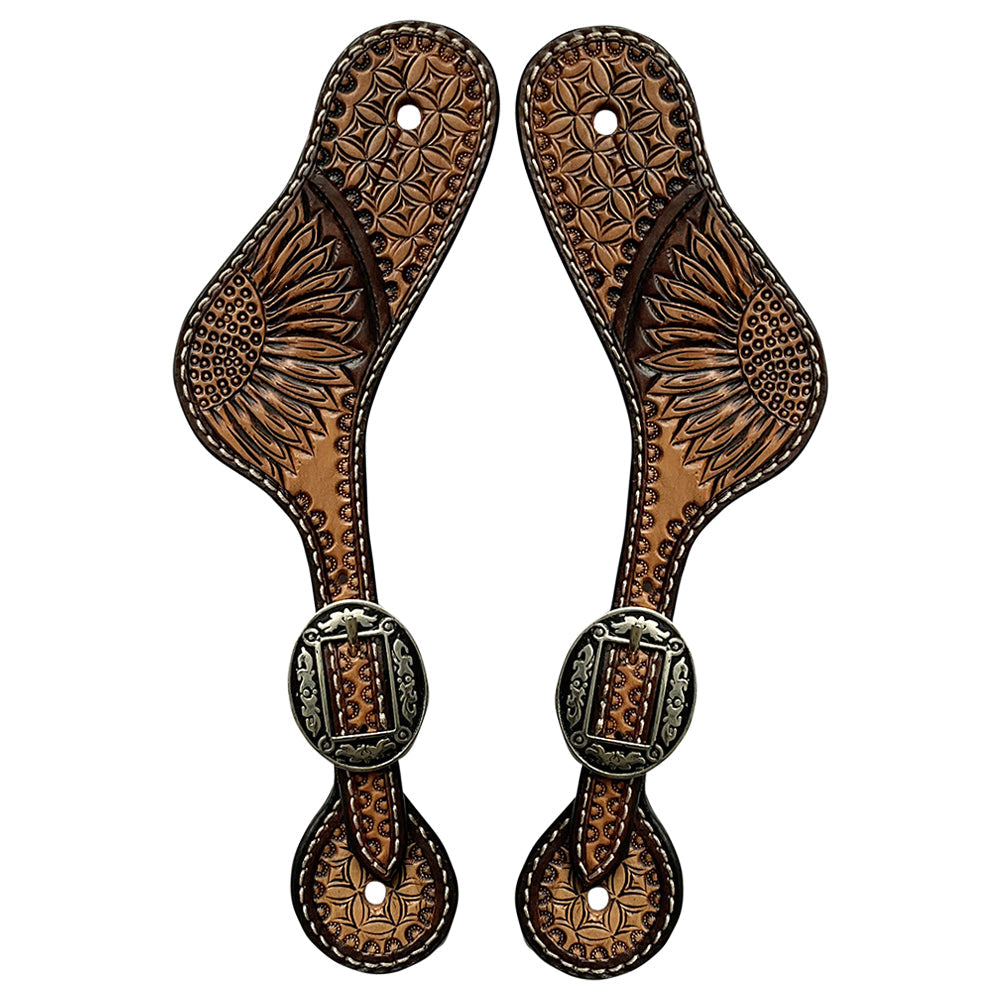 W. Leather Spur Straps Hilason Antique Brown Basket Weaving Floral – by Hilason – Cowboy and equestrian accessories