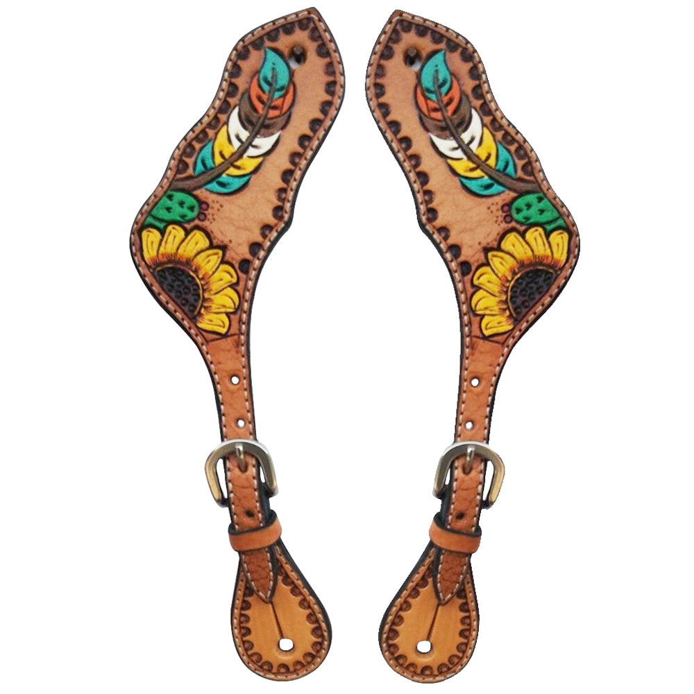 Hilason Leather H. Riding Spur Strap W. Floral Hand Paint Sunflower – by Hilason – Cowboy and equestrian accessories