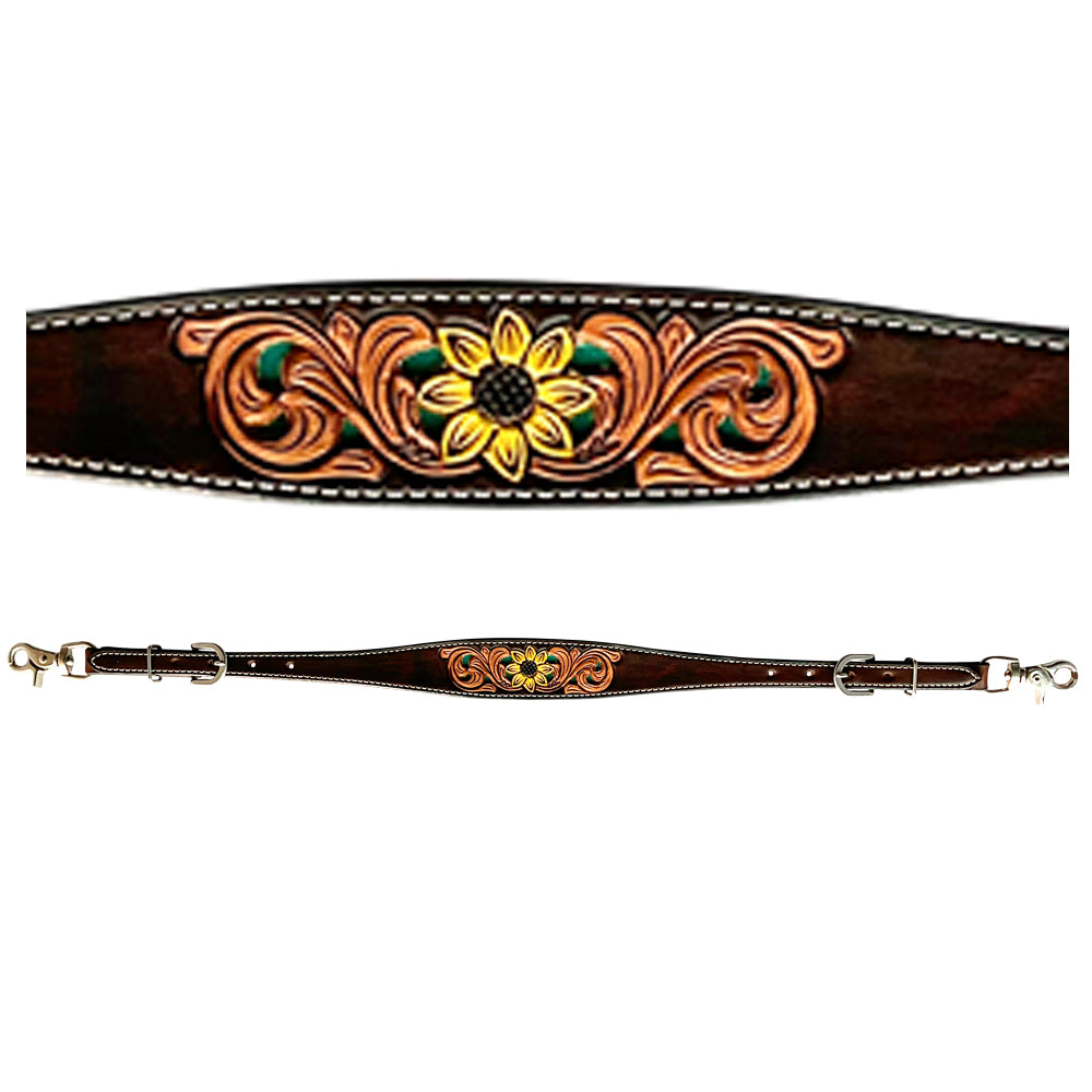 Bar H Equine W. H. Hand Tooled Genuine Leather Wither Strap Brown – by Hilason – Cowboy and equestrian accessories