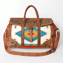 American Darling Duffel Saddle Blanket Hand Tooled Genuine Leather Western Women Bag | Handbag Duffel Weekend Travel Bags for