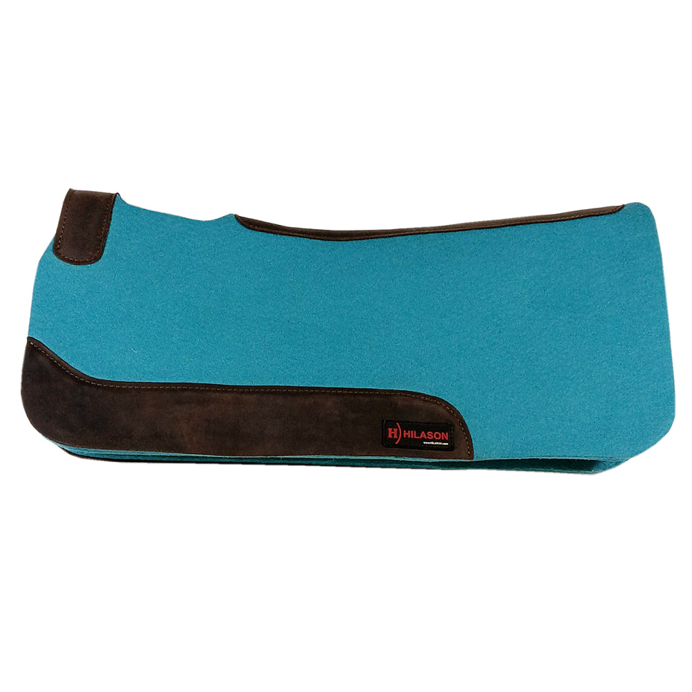 Hilason W. Wool Felt H. Saddle Pad W/ Leather Border- Turquoise – by Hilason – Cowboy and equestrian accessories