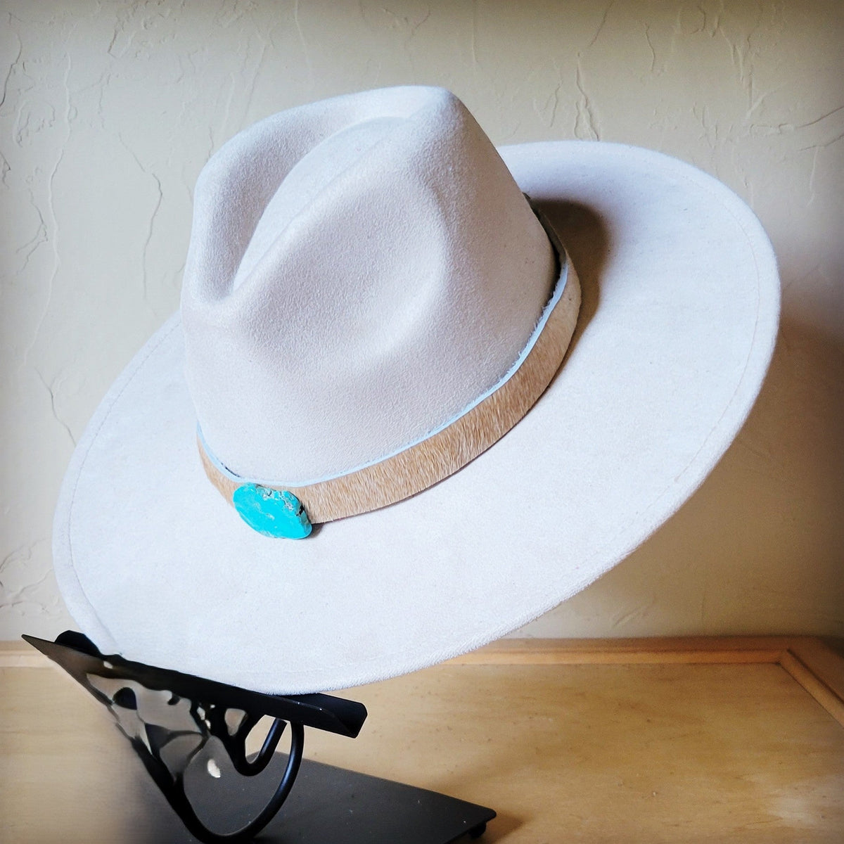 Tan Hide and Turquoise Slab Boho Hat
