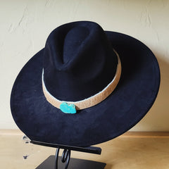 Tan Hide and Turquoise Slab Boho Hat
