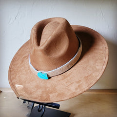 Tan Hide and Turquoise Slab Boho Hat
