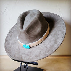 Tan Hide and Turquoise Slab Boho Hat
