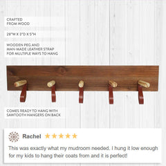 Rustic Wooden Peg and Leather Wall Hooks