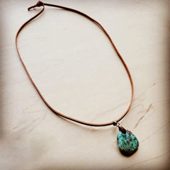 Leather Necklace with Genuine Natural Turquoise Pendant
