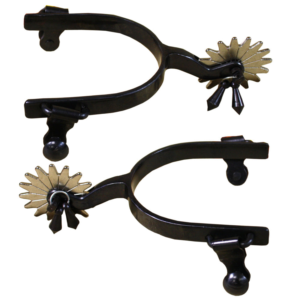 Hilason Black Steel Men Spurs Nickel Plt. Rowels by Hilason – Cowboy and equestrian accessories