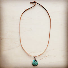 Leather Necklace with Genuine Natural Turquoise Pendant