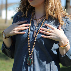 Double-Strand Picture Jasper Lariat Necklace