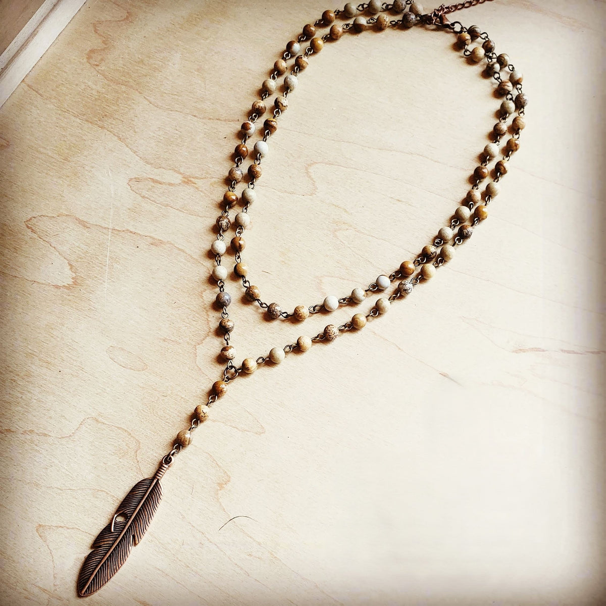 Double-Strand Picture Jasper Lariat Necklace