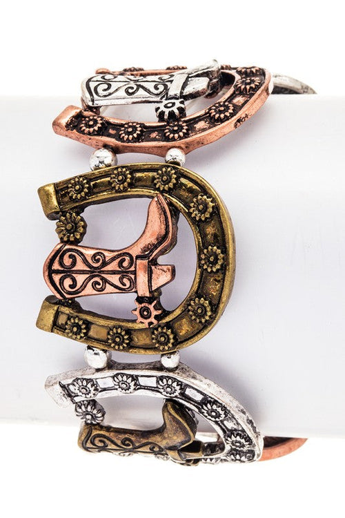 Cowboy Boots Horseshoe Stretch Bracelet Turquoise Accents by Jade Icarus