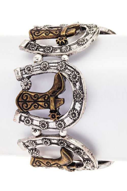 Cowboy Boots Horseshoe Stretch Bracelet Turquoise Accents by Jade Icarus