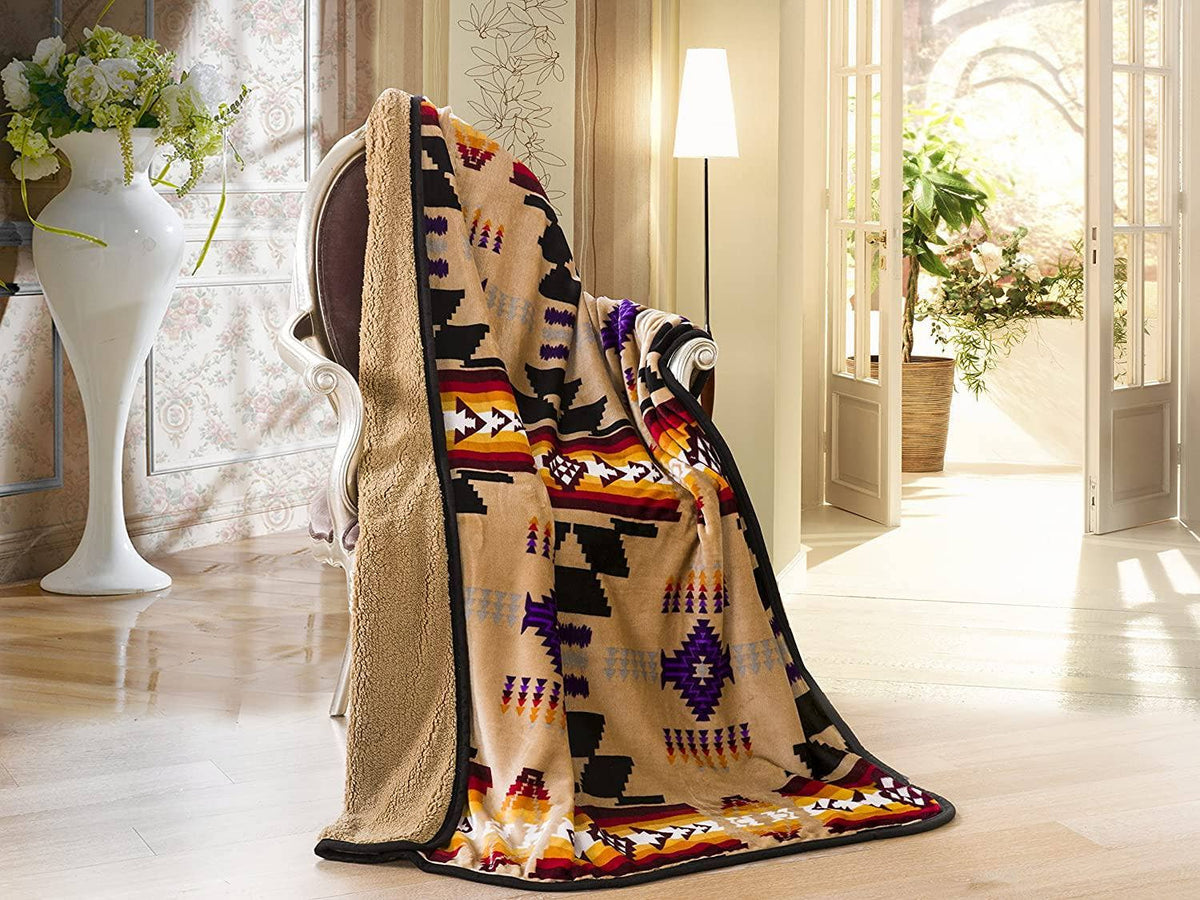 Lakota Skys Plush Throw Blanket - Cowhide and Conchos