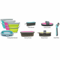 Professional Choice H. Grooming Kit Brush Comb W/ Collapsible Silicon by Hilason – Cowboy and equestrian accessories