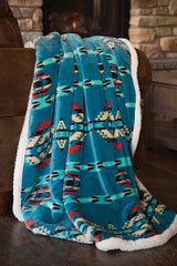 Southwestern Aztec Turquoise Plush Sherpa Throw Blanket 54" × 68"